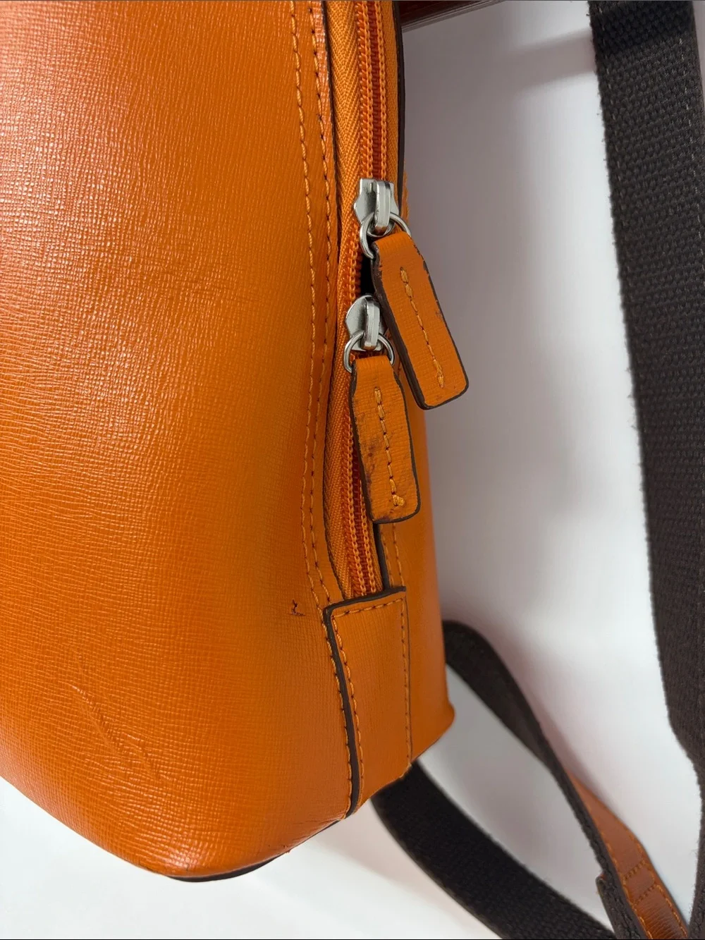 Jack Georges Bright Orange Leather Backpack with Front Zip Pocket